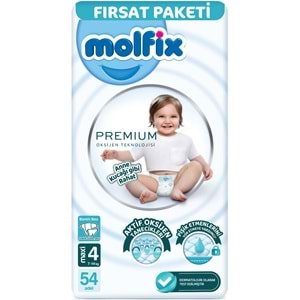 Molfix Premium Bebek Bezi Beden:4 (7-14KG) Maxi 54 Adet Fırsat Pk + 3 Adet Islak Mendil