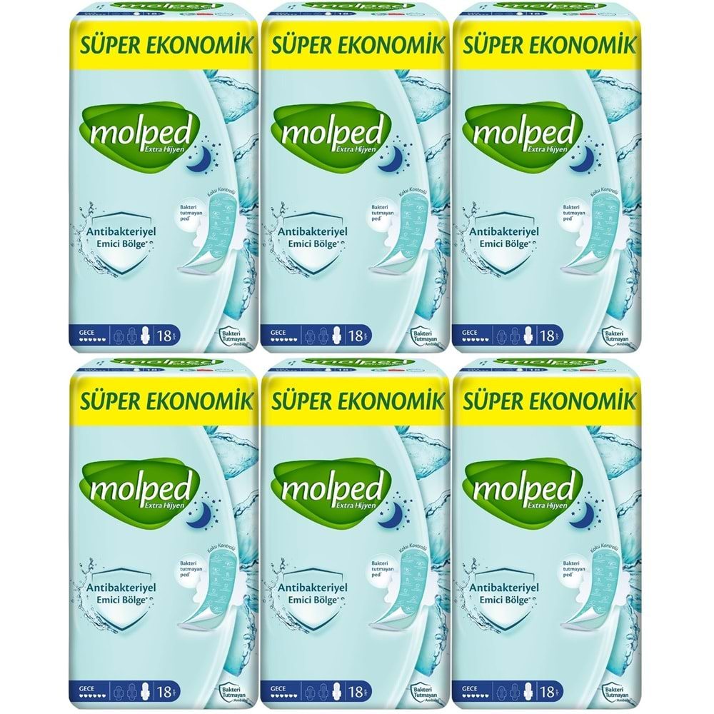 Molped Antibakteriyel Hijyenik Ped Gece 108 Adet Süper Ekonomik Pk (6PK*18)