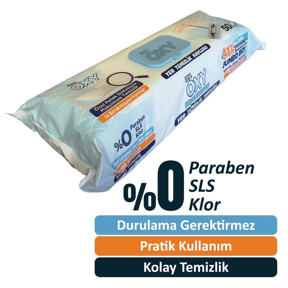 Mr. Oxy Yüzey Temizlik Havlusu Mop Uyumlu 50 Yaprak Plastik Kapaklı (4 Lü Set) 200 Yprk