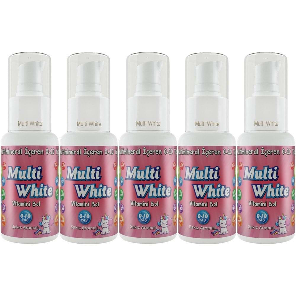 Multi White Diş Macunu 50ML Sakız Aromalı Bol Vitaminli (0-10 Yaş) (5 Li Set)