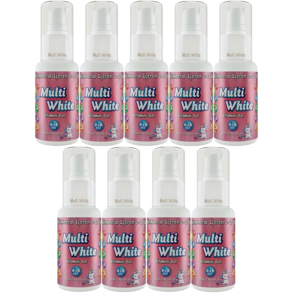 Multi White Diş Macunu 50ML Sakız Aromalı Bol Vitaminli (0-10 Yaş) (9 Lu Set)