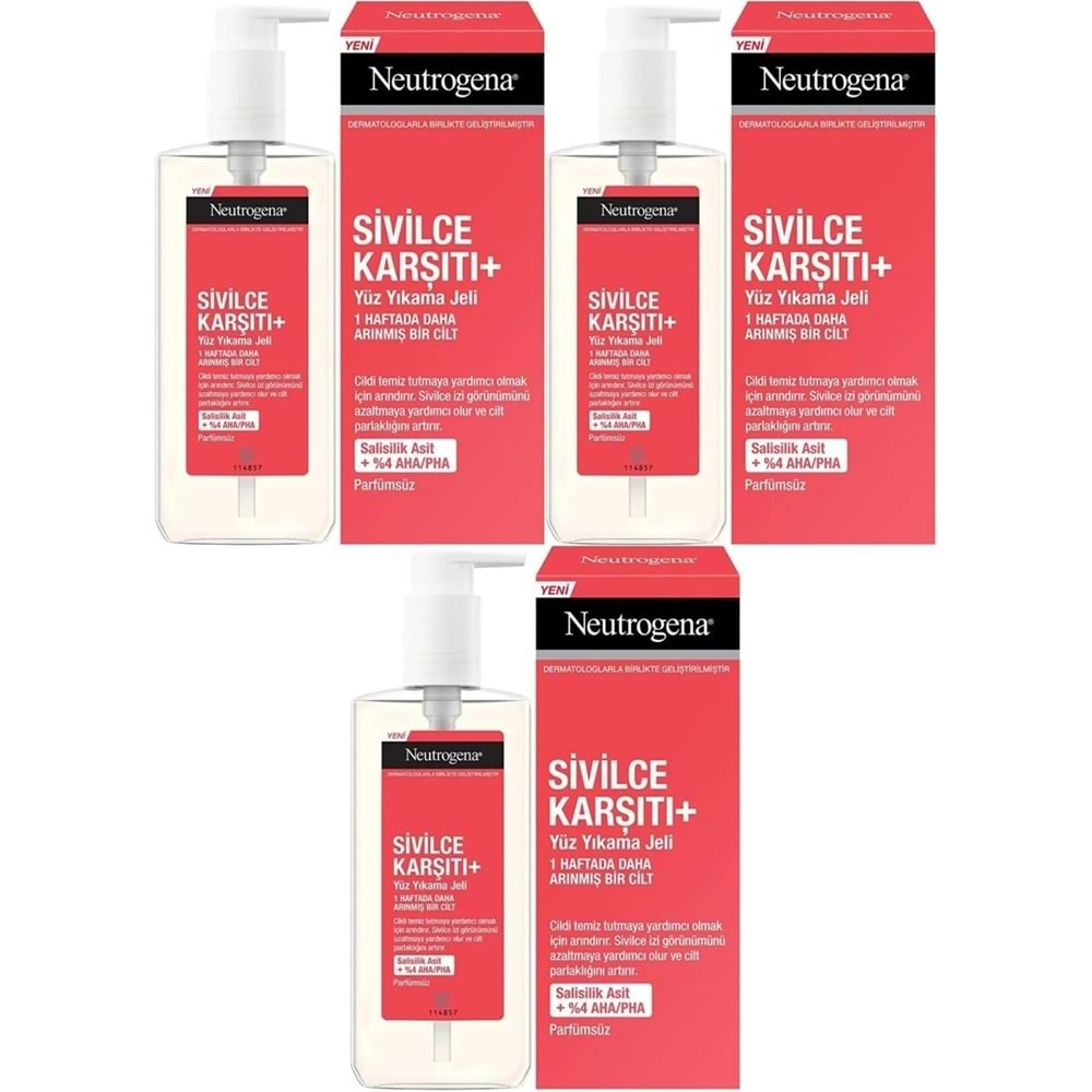 Neutrogena Düzensiz Cilt Tipleri için Yüz Yıkama Jeli 200ML (3 Lü Set)