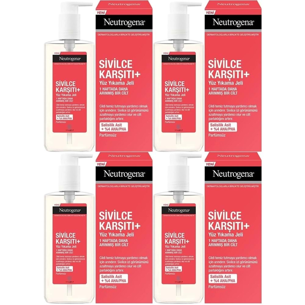 Neutrogena Düzensiz Cilt Tipleri için Yüz Yıkama Jeli 200ML (4 Lü Set)