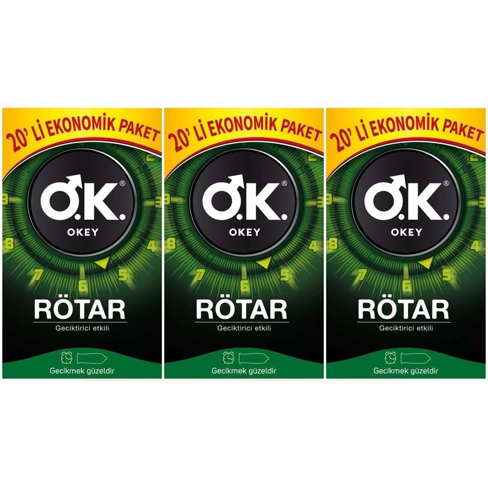 Okey Prezervatif 60 Adet Rötar (Geciktirici Etkili) Ekonomik Pk (3 Lü Set)