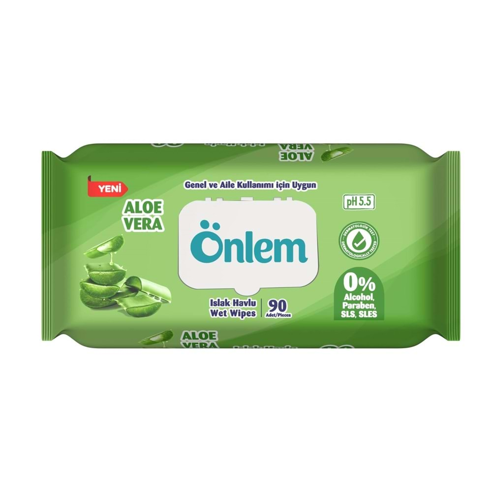 Önlem Islak Havlu Mendil 90 Yaprak Aloe Vera Plastik Kapaklı (2 Li Set) (180 Yaprak)