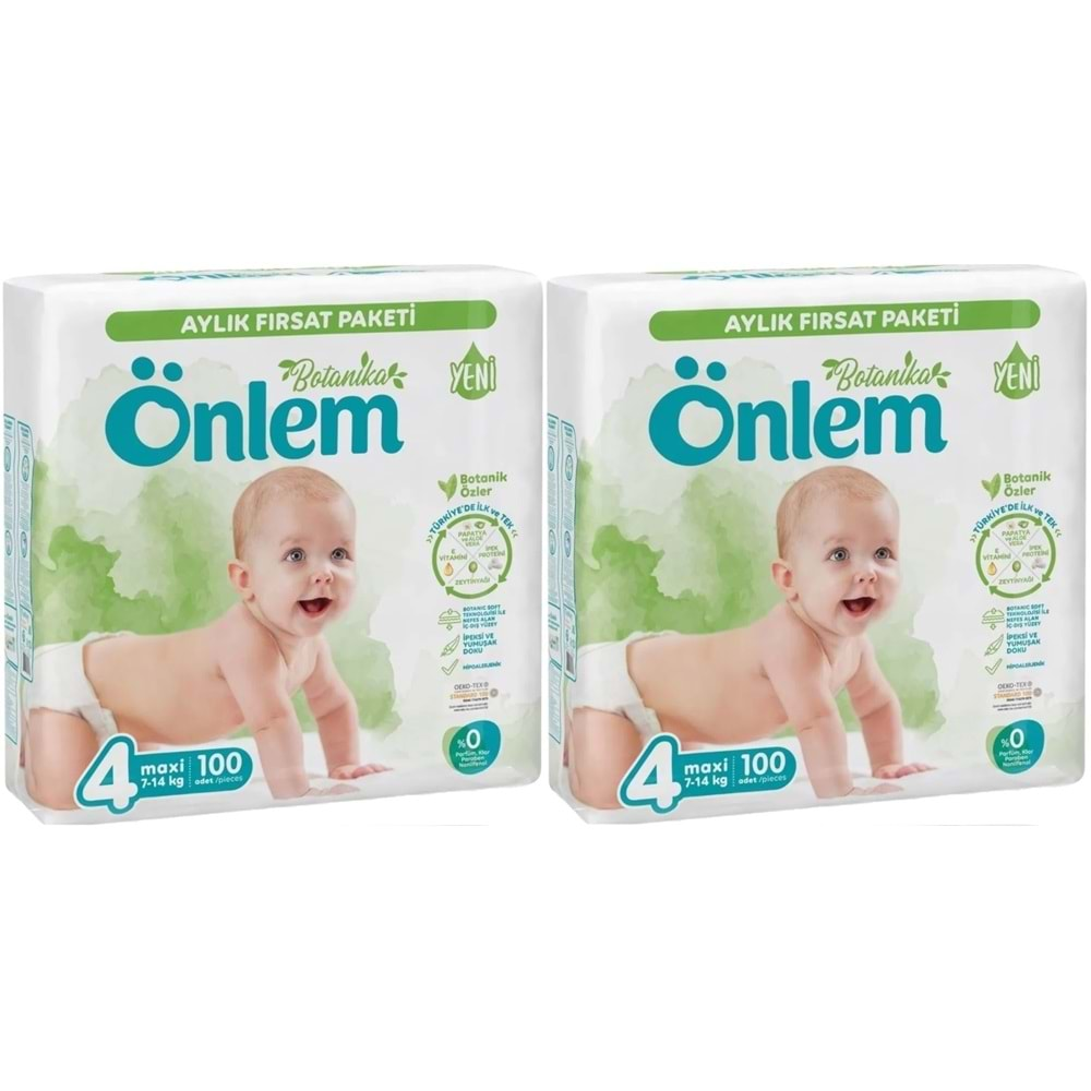 Önlem Bebek Bezi Botanika Beden:4 (4-9KG) Maxi 200 Adet Aylık Ekonomik Fırsat Pk