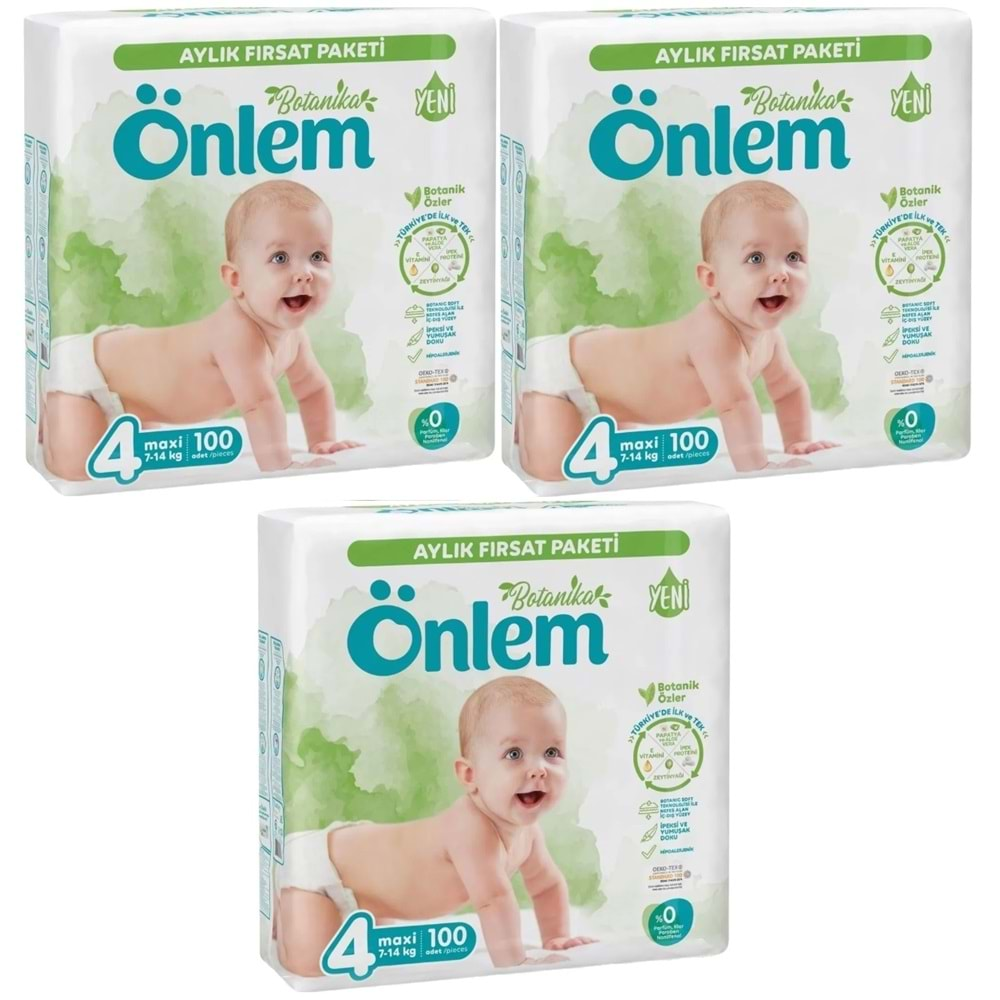 Önlem Bebek Bezi Botanika Beden:4 (4-9KG) Maxi 300 Adet Aylık Süper Ekonomik Fırsat Pk