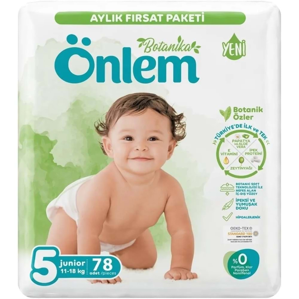 Önlem Bebek Bezi Botanika Beden:5 (11-18KG) Junior 156 Adet Aylık Ekonomik Fırsat Pk