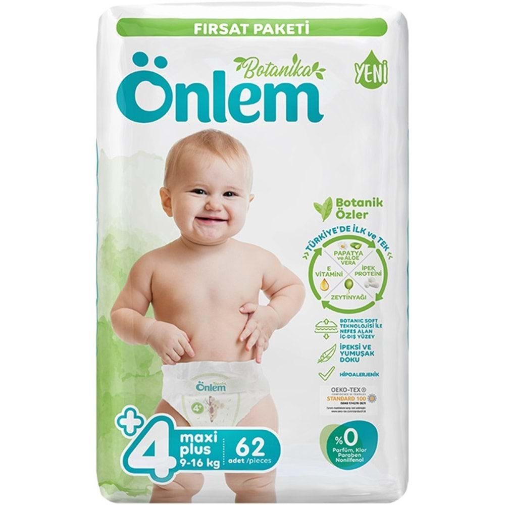 Önlem Bebek Bezi Botanika Beden:4+ (9-16KG) Maxi Plus 124 Adet Ekonomik Fırsat Pk