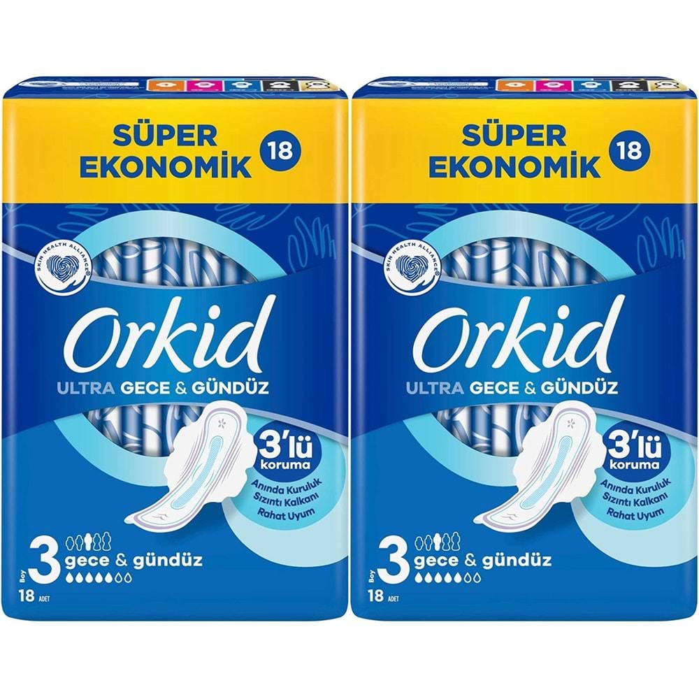 Orkid Hijyenik Ped Ultra Extra Koruma Gece&Gündüz 36 Adet Süper Ekonomik Pk (2PK*18)