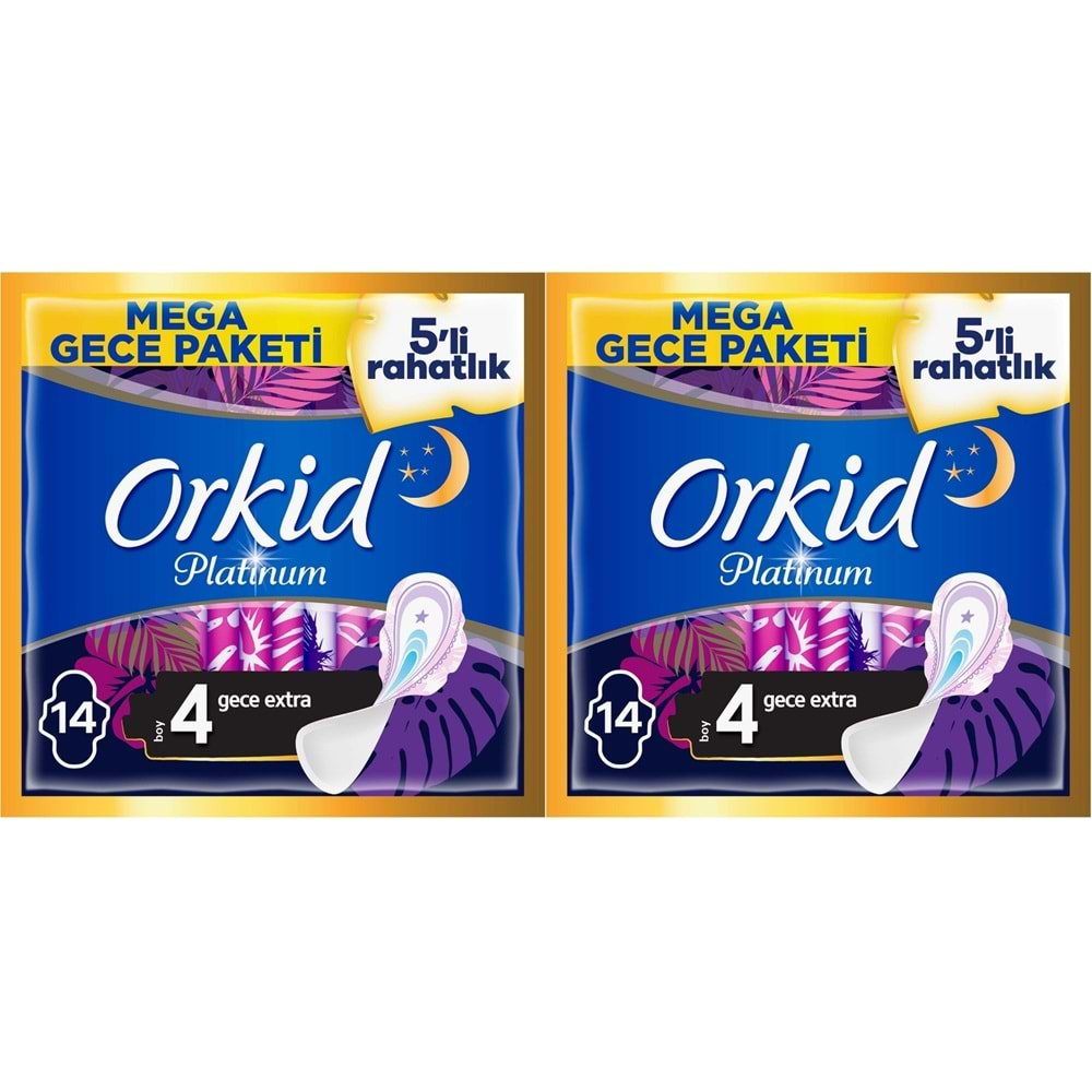 Orkid Platinum Hijyenik Ped Gece Extra 28 Adet (2PK*14) Süper Ekonomik Pk