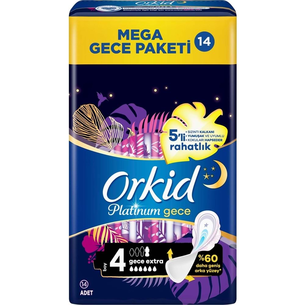 Orkid Platinum Hijyenik Ped Gece Extra 28 Adet (2PK*14) Süper Ekonomik Pk