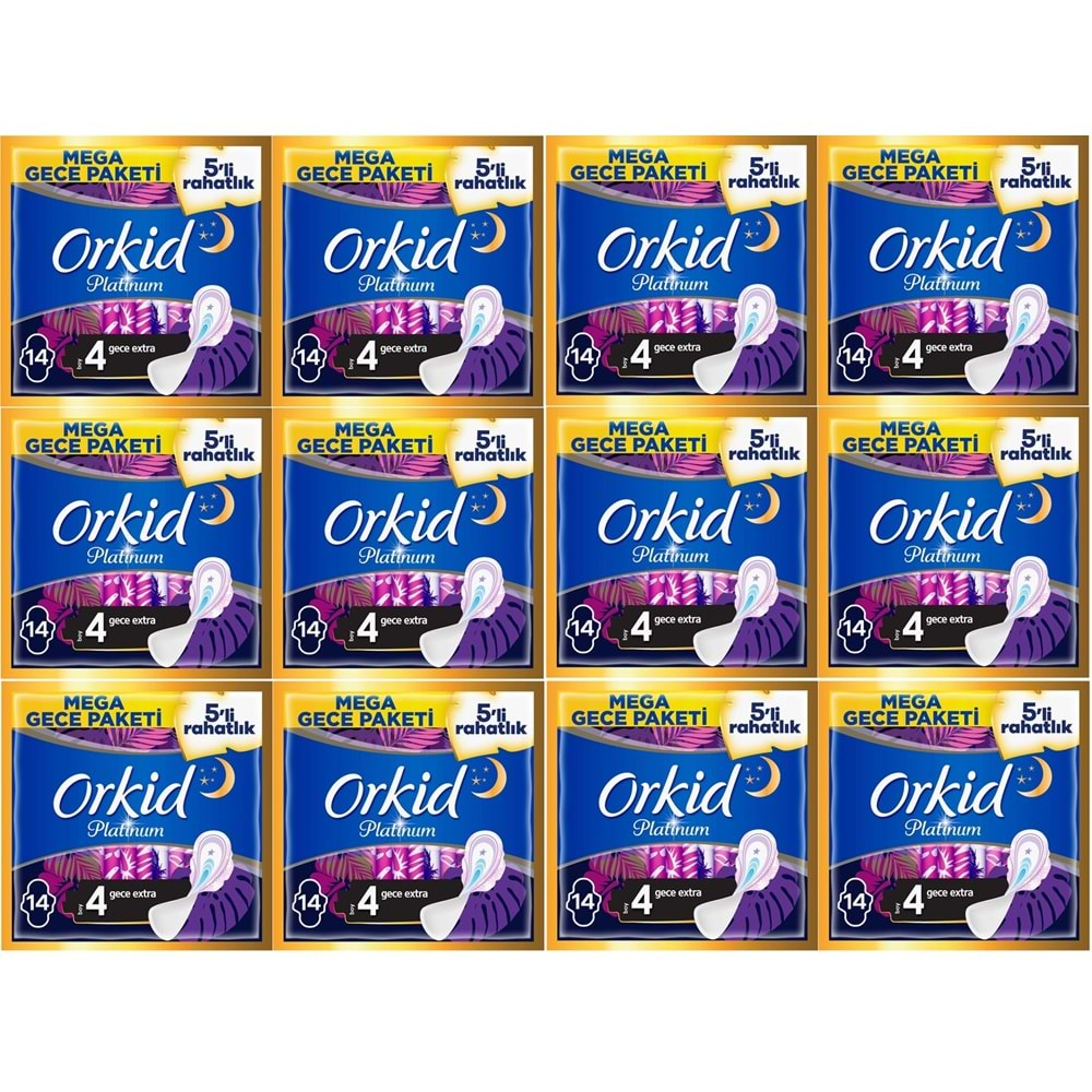 Orkid Platinum Hijyenik Ped Gece Extra 168 Adet (12PK*14) Süper Ekonomik Pk