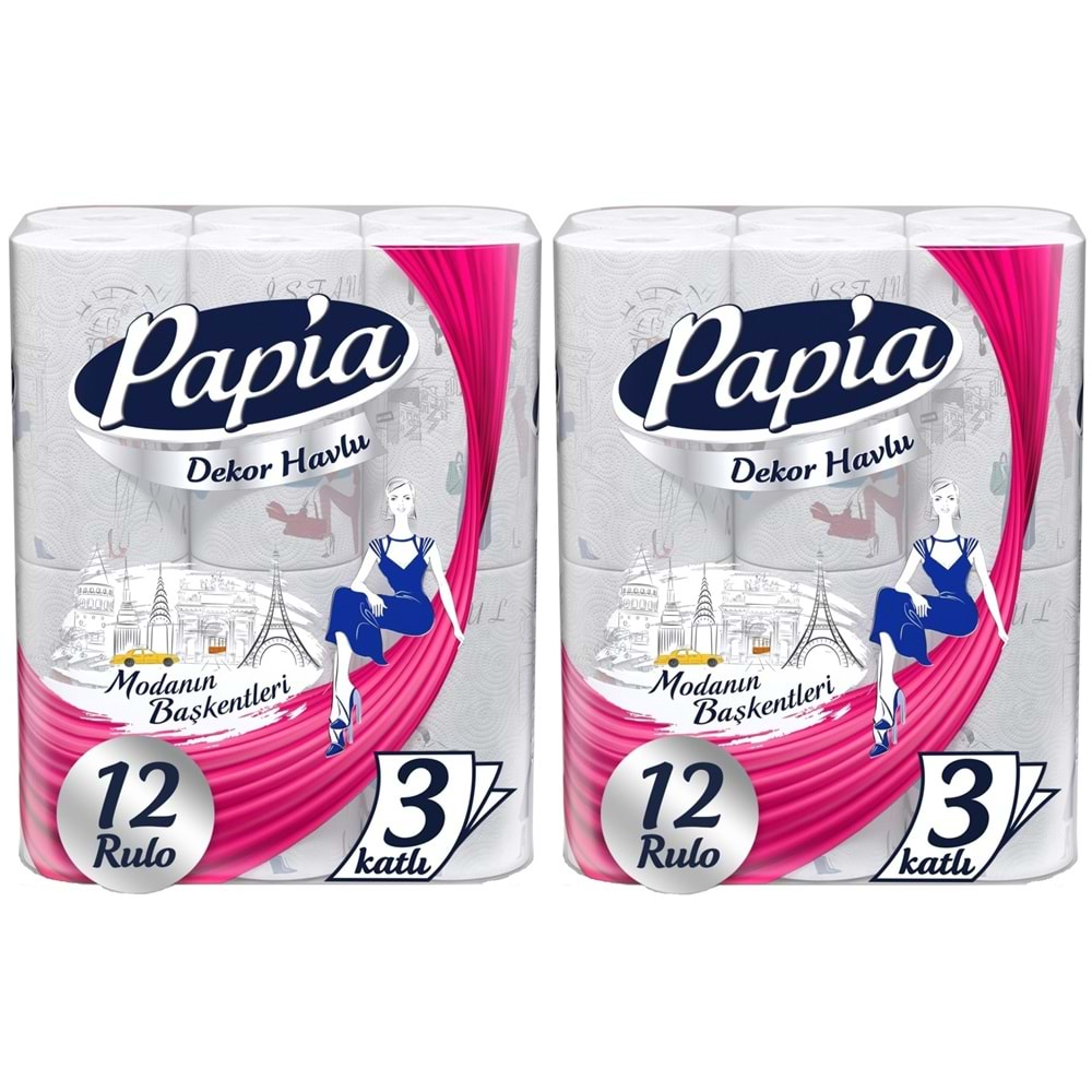 Papia Kağıt Havlu Decor (Modanon Başkentleri Desenli) 24 Lü Set (2Pk*12)