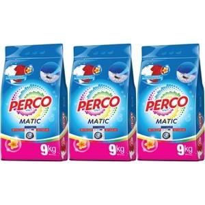 Perco Matik Toz Çamaşır Deterjanı 27KG Beyazlar ve Renkliler Tüm Çamaşırlar (216 Yıkama) (3PK*9KG)