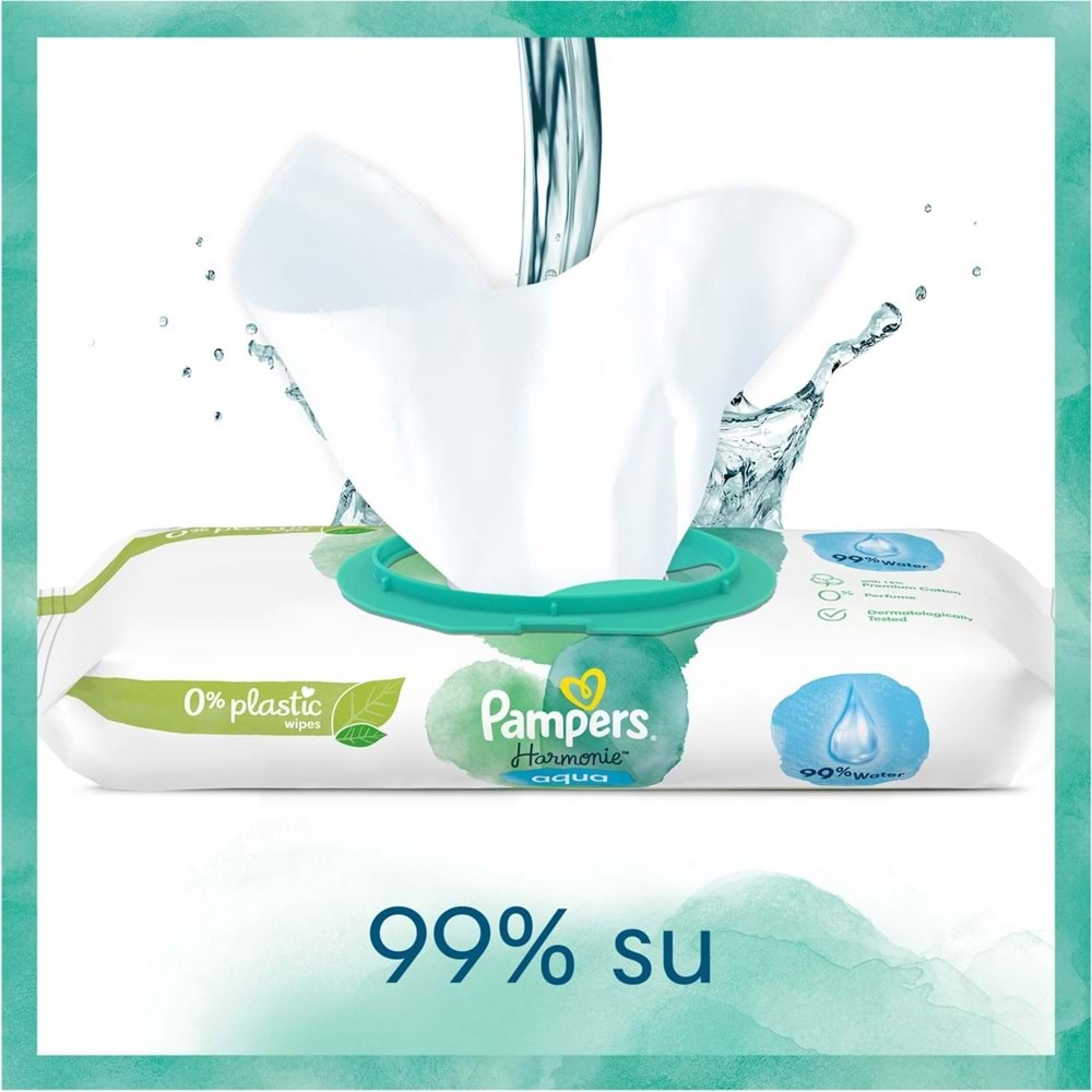 Prima Pampers Harmonie Islak Havlu Mendil Aqua Pure 48 Yaprak 2 Li Set (96 Yaprak) Organik Pamuk