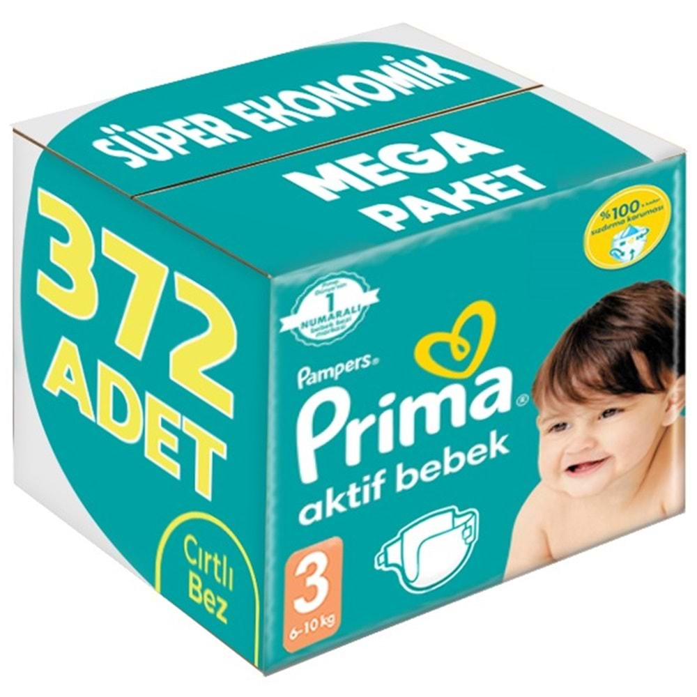 Prima Bebek Bezi Beden:3 (6-10Kg) Midi 372 Adet Süper Ekonomik Mega Pk