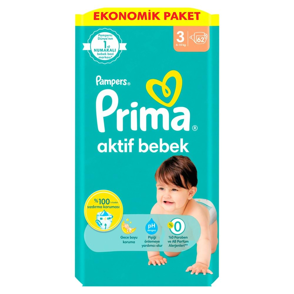 Prima Bebek Bezi Beden:3 (6-10Kg) Midi 372 Adet Süper Ekonomik Mega Pk