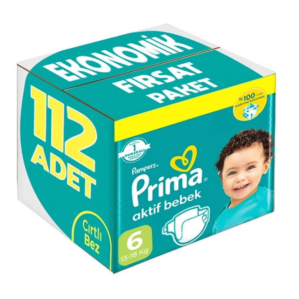 Prima Bebek Bezi Beden:6 (13-18KG) Extra Large 112 Adet Ekonomik Fırsat Pk