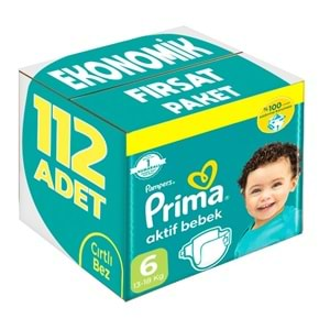 Prima Bebek Bezi Beden:6 (13-18KG) Extra Large 112 Adet Ekonomik Fırsat Pk