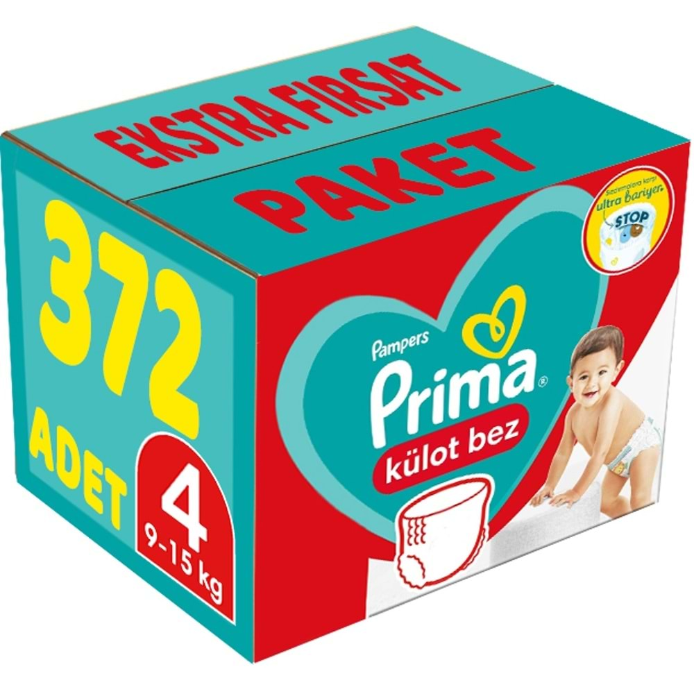 Prima Külot Bebek Bezi Beden:4 (9-15Kg) Maxi 372 Adet Ekstra Fırsat Pk