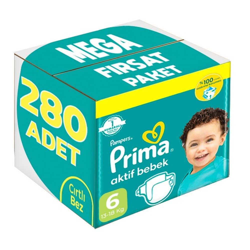 Prima Bebek Bezi Beden:6 (13-18KG) Extra Large 280 Adet Mega Fırsat Pk