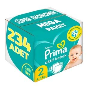 Prima Bebek Bezi Beden:2 (4-8Kg) Mini 234 Adet Süper Ekonomik Mega Pk