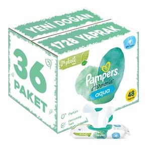 Prima Pampers Harmonie Islak Havlu Mendil Aqua Pure 48 Yaprak 36 Lı Set (1728 Yaprak) Organik Pamuk