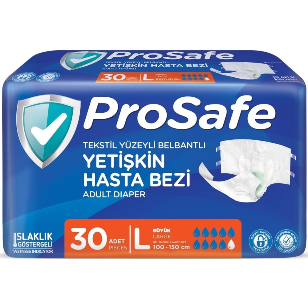 Prosafe Hasta Bezi Yetişkin Bel Bantlı Tekstil Yüzey L-Büyük Boy 120 Adet (4PK*30)