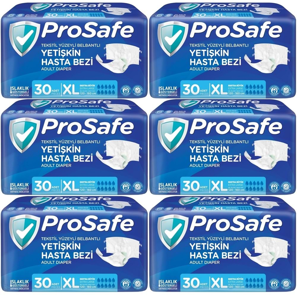 Prosafe Hasta Bezi Yetişkin Bel Bantlı Tekstil Yüzey XL-Extra Large Boy 180 Adet (6PK*30)