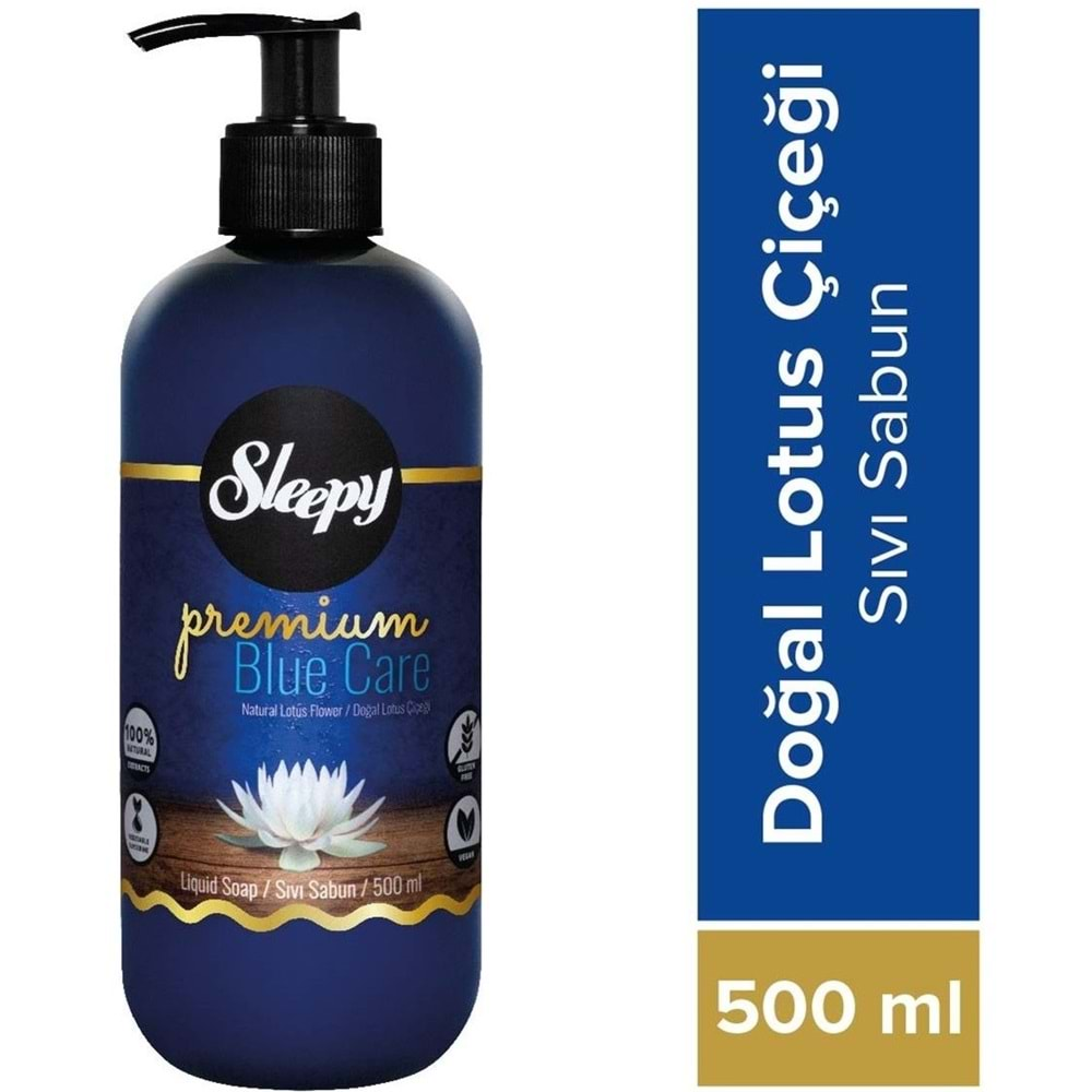 Sleepy Sıvı Sabun Premium 500ML Blue Care Seri (Doğal Lotus Çiçeği/Deniz Yosunu/Su Nane) (12 Li Set)