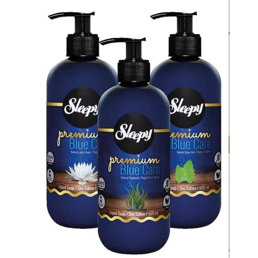 Sleepy Sıvı Sabun Premium 500ML Karma Doğal Adaçayı/Hindistan Cevizi/Lotus Çiçeği (12 Li Set)