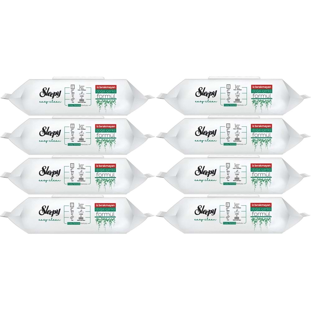 Sleepy Easy Clean Yüzey Temizlik Havlusu 100 Yaprak Plastik Kapaklı (8 Li Set) 800 Yaprak