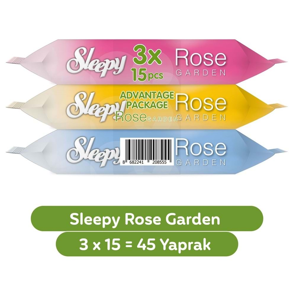 Sleepy Islak Havlu Cep Mendil 15 Yaprak (12 Li Set) Travel Pk Rose/Garden (4PK*3) 180 Yaprak