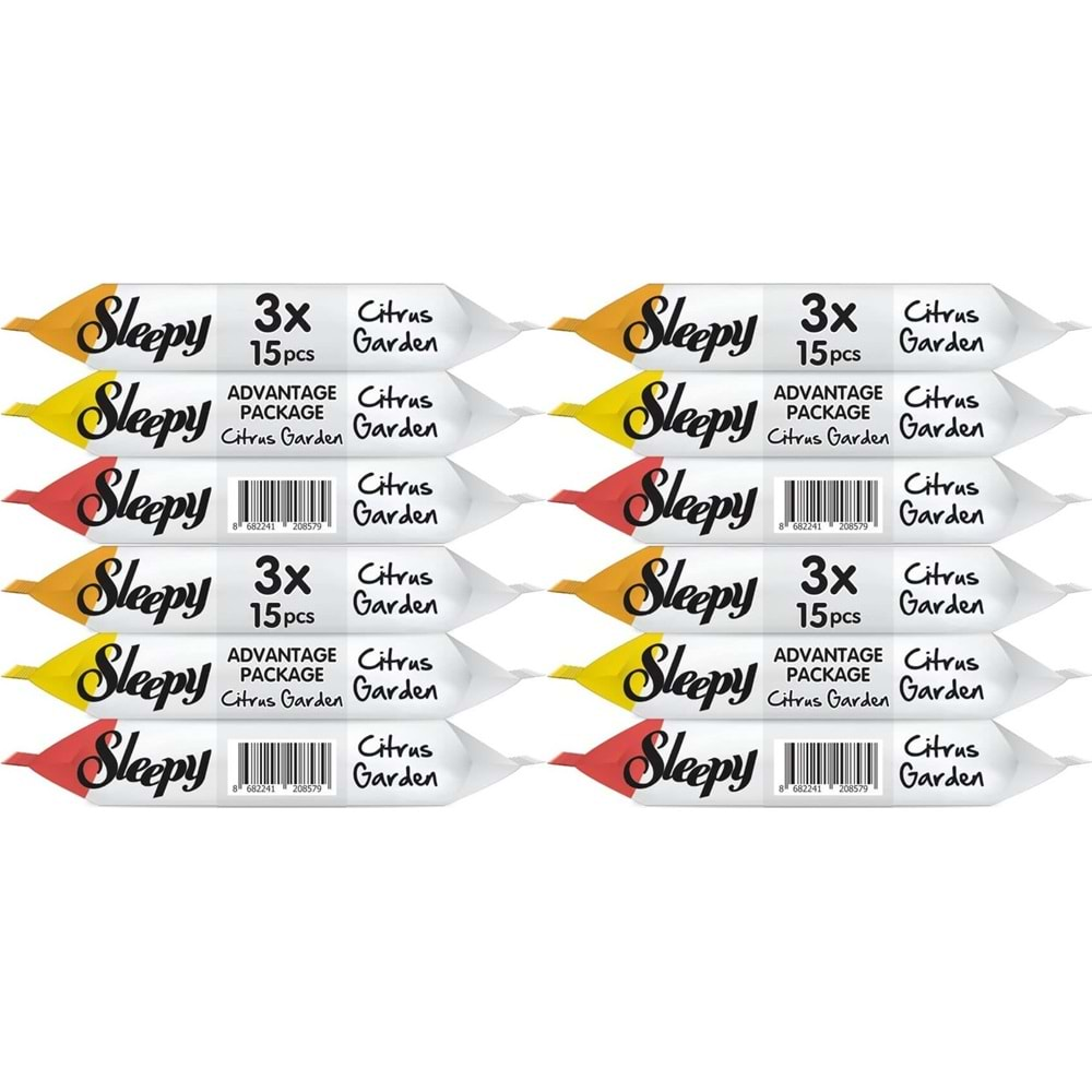 Sleepy Islak Havlu Cep Mendil 15 Yaprak (12 Li Set) Narenciye Bahçesi/Citrus (4PK*3) 180 Yaprak