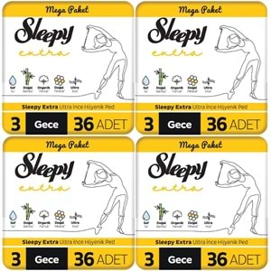 Sleepy Extra Hijyenik Ped Gece 144 Adet Mega Pk (4PK*36)