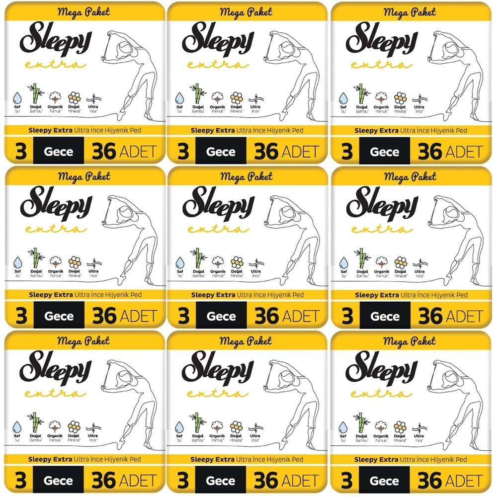 Sleepy Extra Hijyenik Ped Gece 324 Adet Mega Pk (9PK*36)