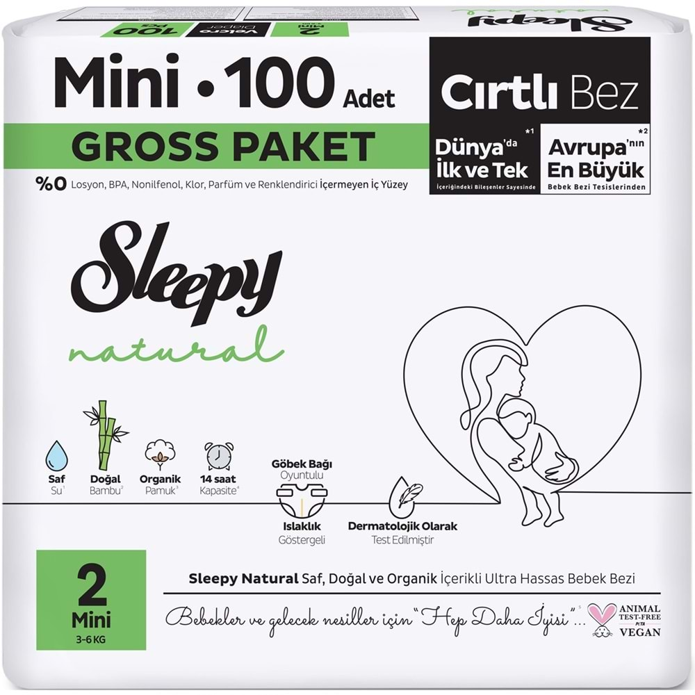 Sleepy Bebek Bezi Natural Beden:2 (3-6KG) Mini 200 Adet Süper Ekonomik Gross Pk