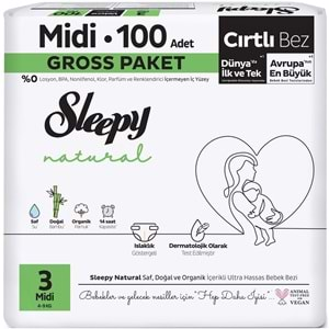 Sleepy Bebek Bezi Natural Beden:3 (4-9KG) Midi 200 Adet Süper Ekonomik Gross Pk