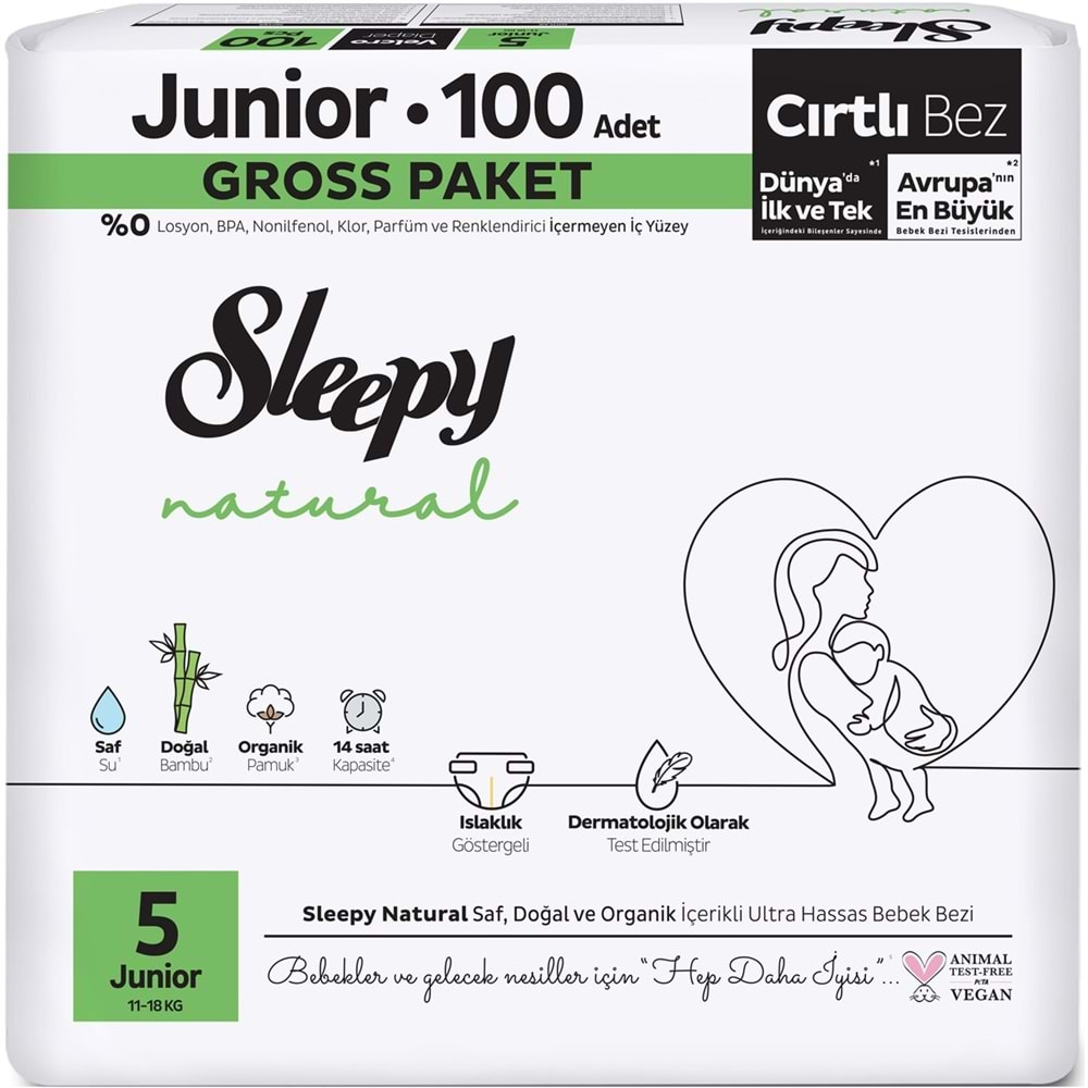 Sleepy Bebek Bezi Natural Beden:5 (11-18KG) Junior 200 Adet Süper Ekonomik Gross Pk