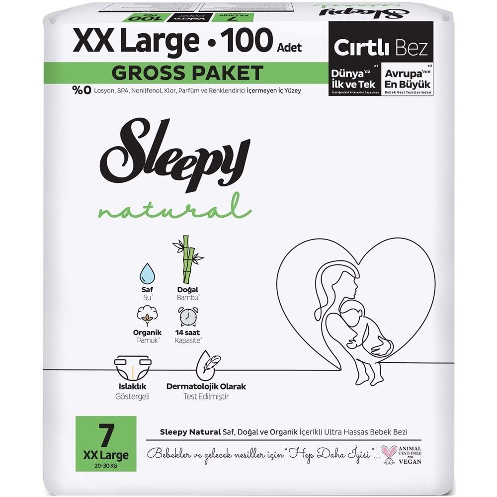 Sleepy Bebek Bezi Natural Beden:7 (20-30KG) XX Large 200 Adet Süper Ekonomik Gross Pk