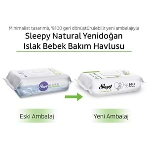 Sleepy Islak Havlu Mendil 90 Yaprak Natural Yenidoğan 2 Li Set 180 Yaprak Plastik Kapaklı