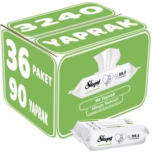 Sleepy Islak Havlu Mendil 90 Yaprak Natural Yenidoğan 36 Lı Set 3240 Yaprak Plastik Kapaklı