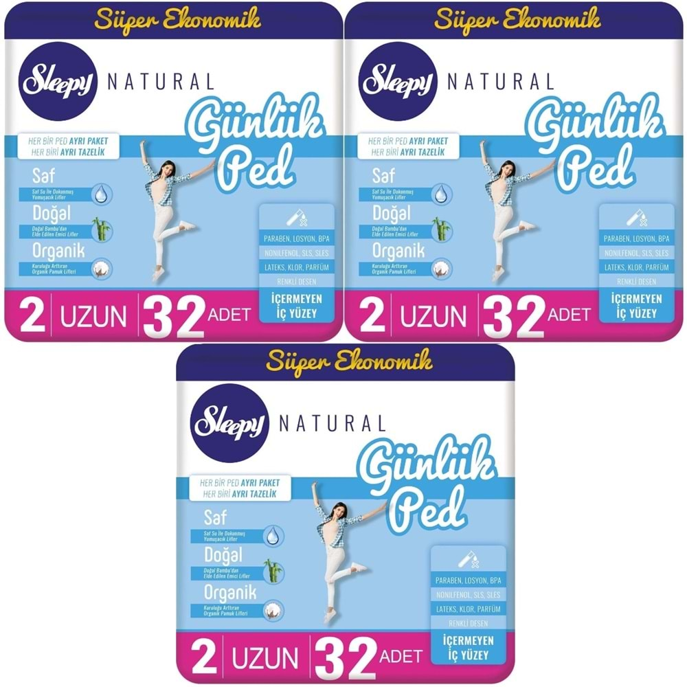 Sleepy Natural Günlük Ped Uzun 96 Adet Süper Ekonomik Pk (3PK*32)