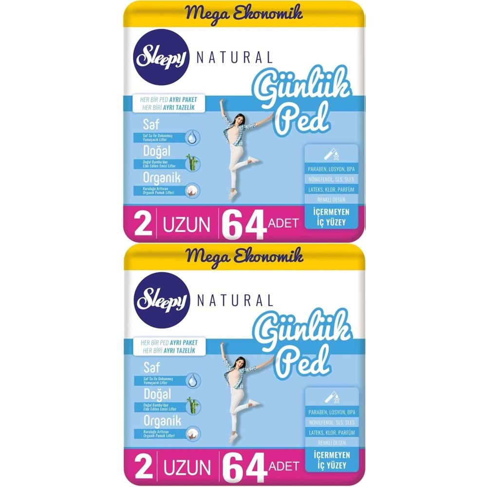 Sleepy Natural Günlük Ped Uzun 128 Adet Mega Pk (2PK*64)