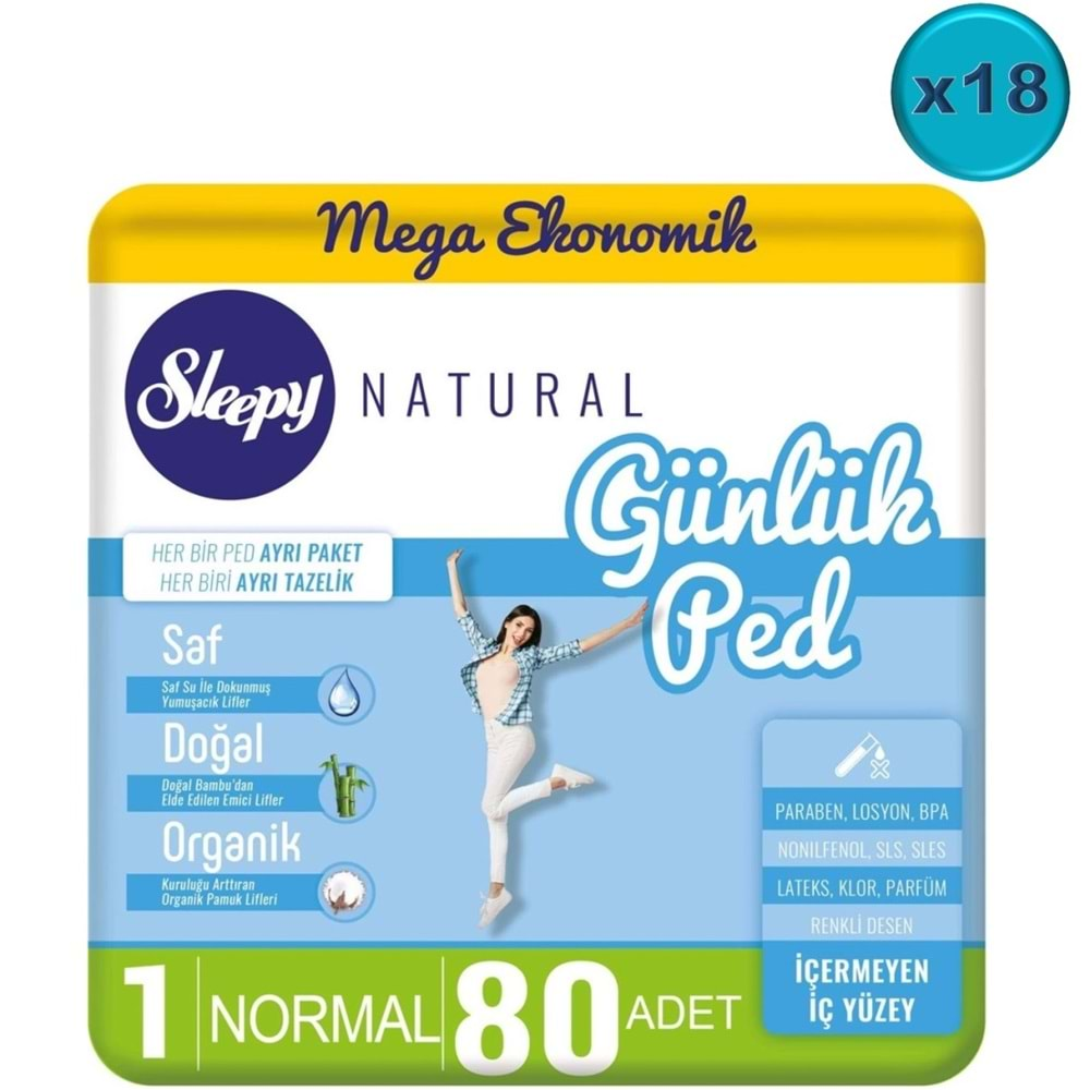 Sleepy Natural Günlük Ped Normal 1440 Adet Mega Pk (18PK*80)