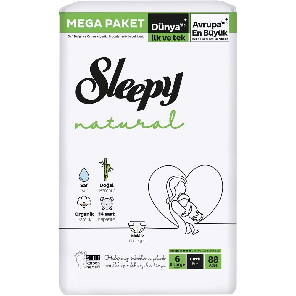 Sleepy Bebek Bezi Natural Beden:6 (15-25Kg) X Large 352 Adet Avantaj Mega Pk