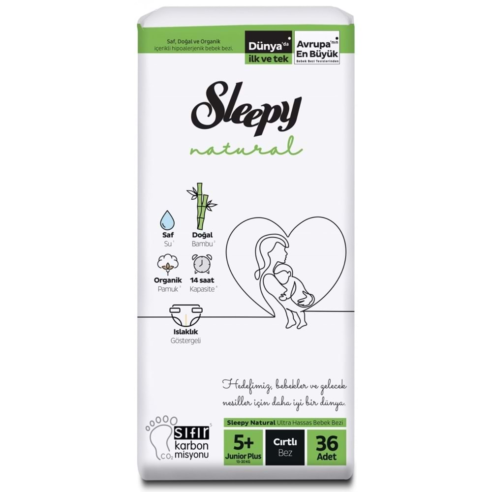 Sleepy Bebek Bezi Natural Beden:5+ (13-20Kg) Junior Plus 108 Adet Aylık Fırsat Pk (3PK*36)