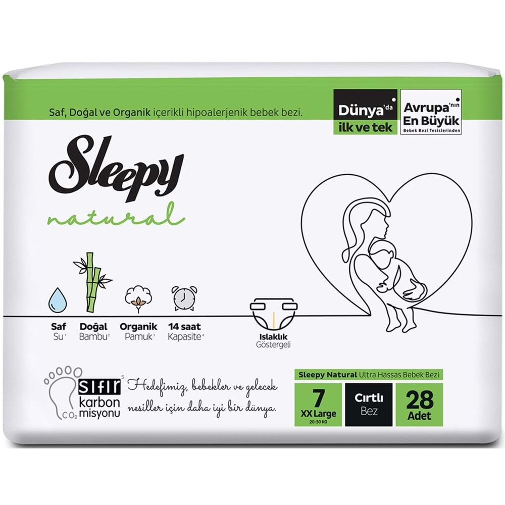 Sleepy Bebek Bezi Natural Beden:7 (20-30Kg) XX Large 56 Adet (2PK*28)