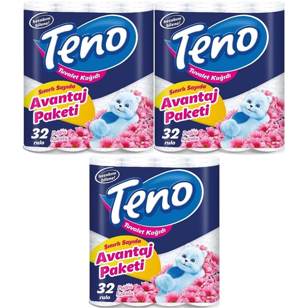 Teno Ultra Tuvalet Kağıdı Çift Katlı 96 Lı Paket Pudra Kokulu (Avantaj Pk Serisi) (3PK*32)